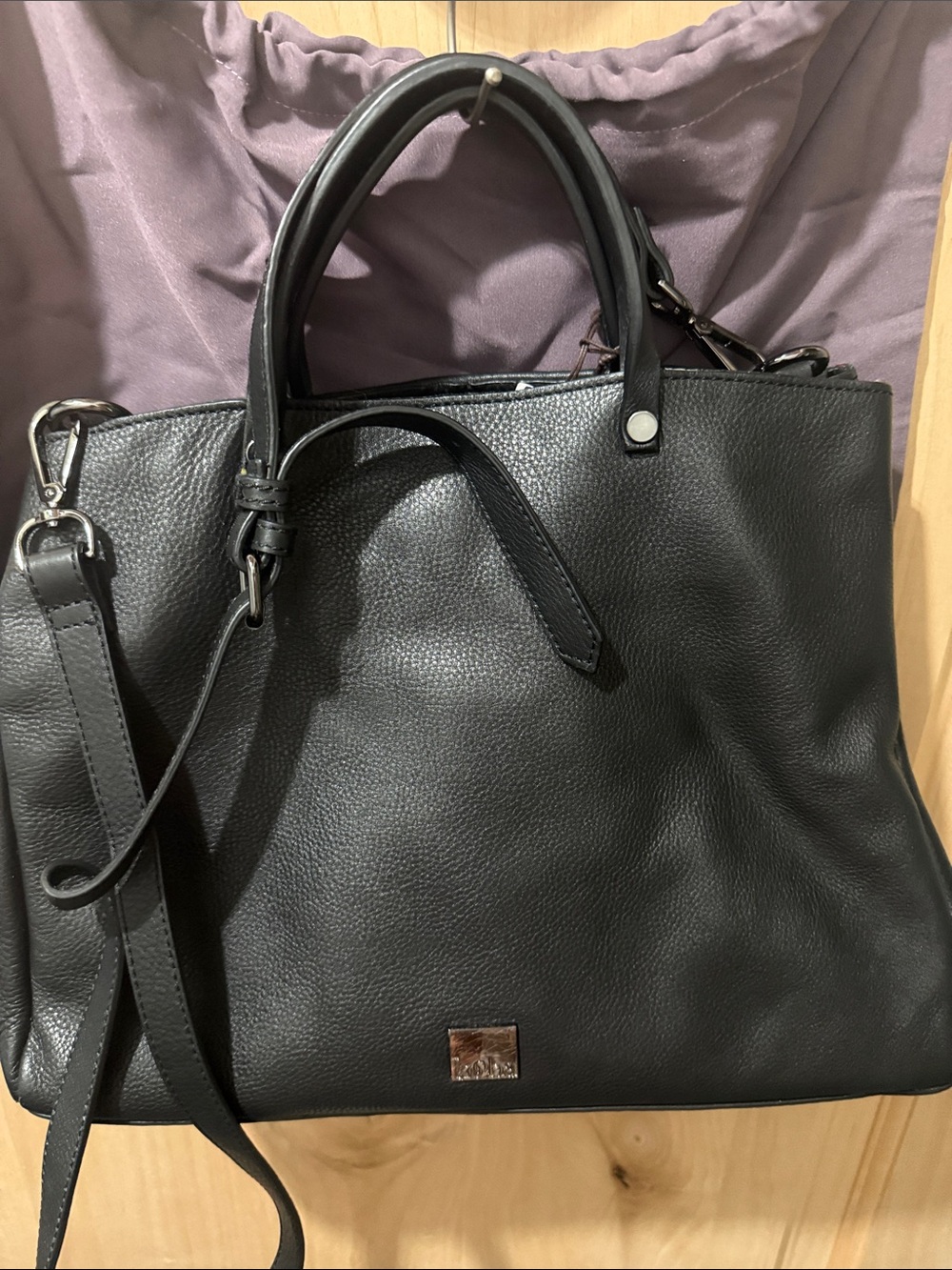 Kooba Black Leather Satchel with Top Handles and Shoulder Strap